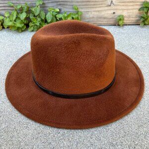 ANYCOSY Fedora Cowboy Hat Women's M/L Brown Felt Fuzzy Wide Brim Cap​
